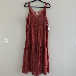 Joie Bondi Tiered Sleeveless Maxi Dress Size Large Red Pink Tea Rose Print New